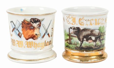 LOT OF 2: COW SHAVING MUGS.