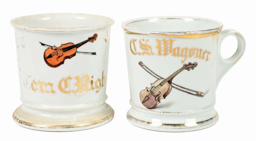 LOT OF 2: VIOLIN PLAYER SHAVING MUGS.