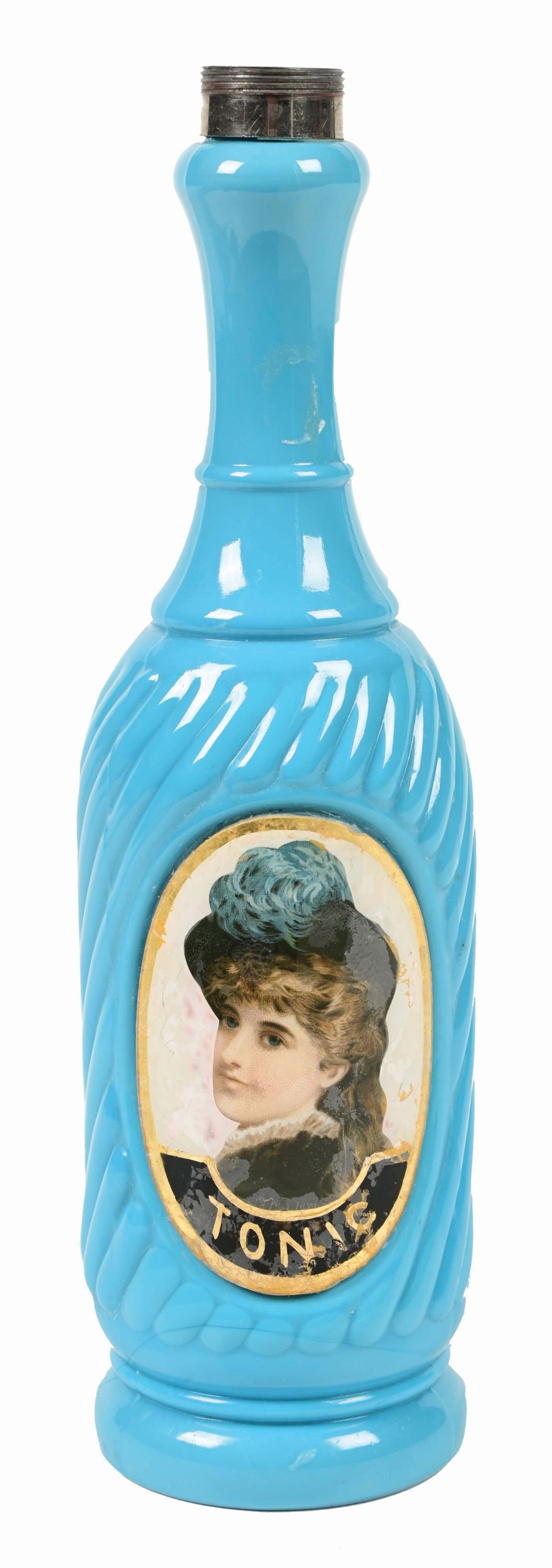 EARLY REVERSE-ON-GLASS TONIC BOTTLE. (1 of 4)