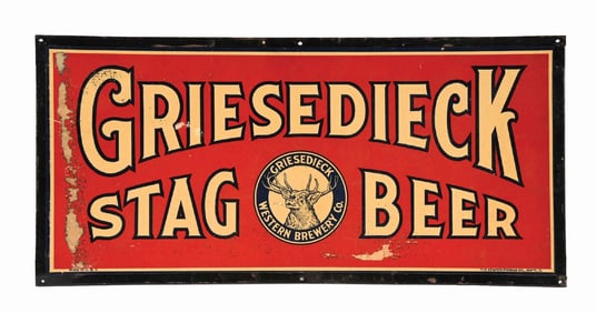 GRIESEDIECK STAG BEER CARDBOARD SIGN W/ METAL FRAME
