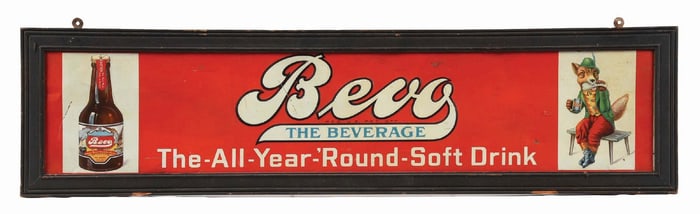 BEVO THE BEVERAGE TIN LITHO FRAMED SIGN