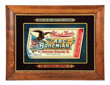AMERICAN BREWING CO. REVERSE GLASS LABEL SIGN