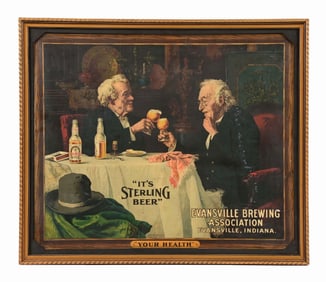 EVANSVILLE BREWING ASSOCIATION CARDBOARD LITHOGRAPH SIGN