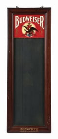 ANHEUSER-BUSCH BUDWEISER REVERSE GLASS WOOD LICENSE & MENU CABINET