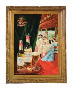 ANHEUSER-BUSCH BUDWEISER LAGER BIER SELF-FRAMED TIN LITHOGRAPH SIGN