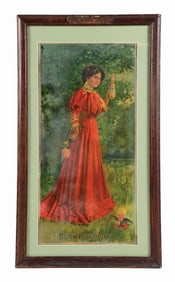 ANHEUSER-BUSCH BUDWEISER GIRL RED DRESS LITHOGRAPH