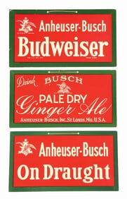 LOT OF 3: ANHEUSER-BUSCH BUDWEISER & GINGER ALE CARDBOARD HANGING SIGNS