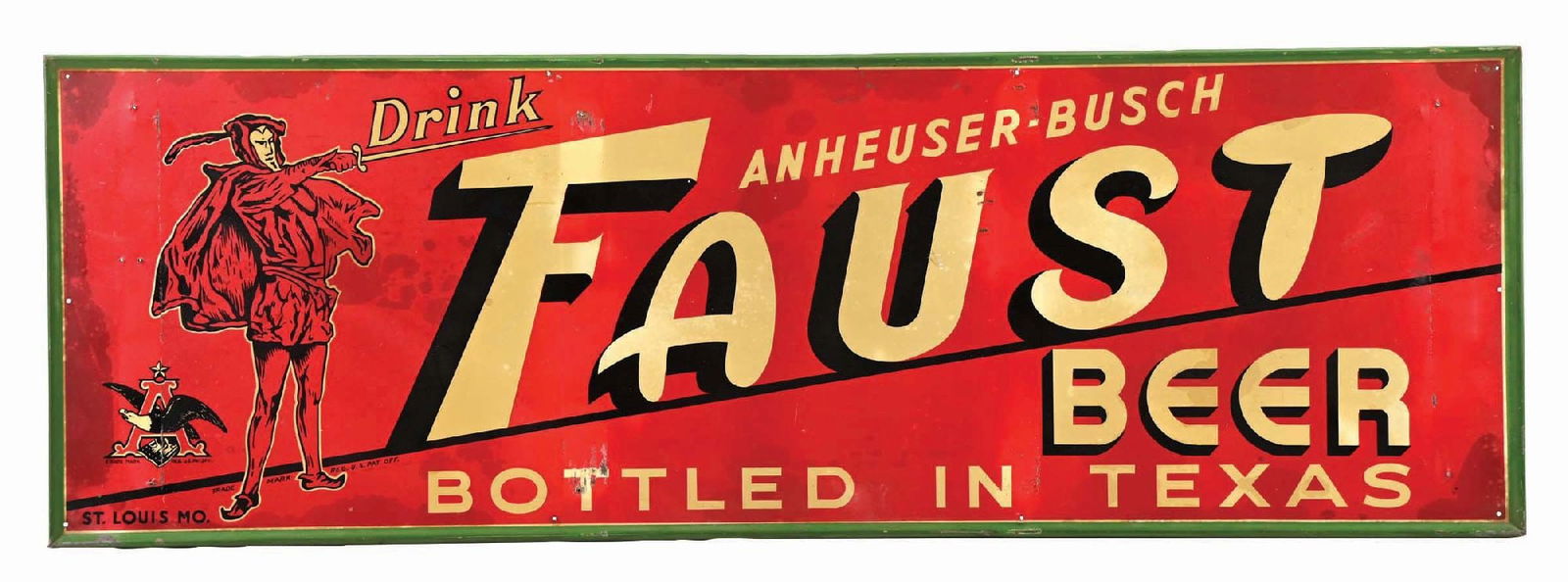 ANHEUSER-BUSCH FAUST BEER BOTTLED IN TEXAS PAINTED TIN SIGN (1 of 2)
