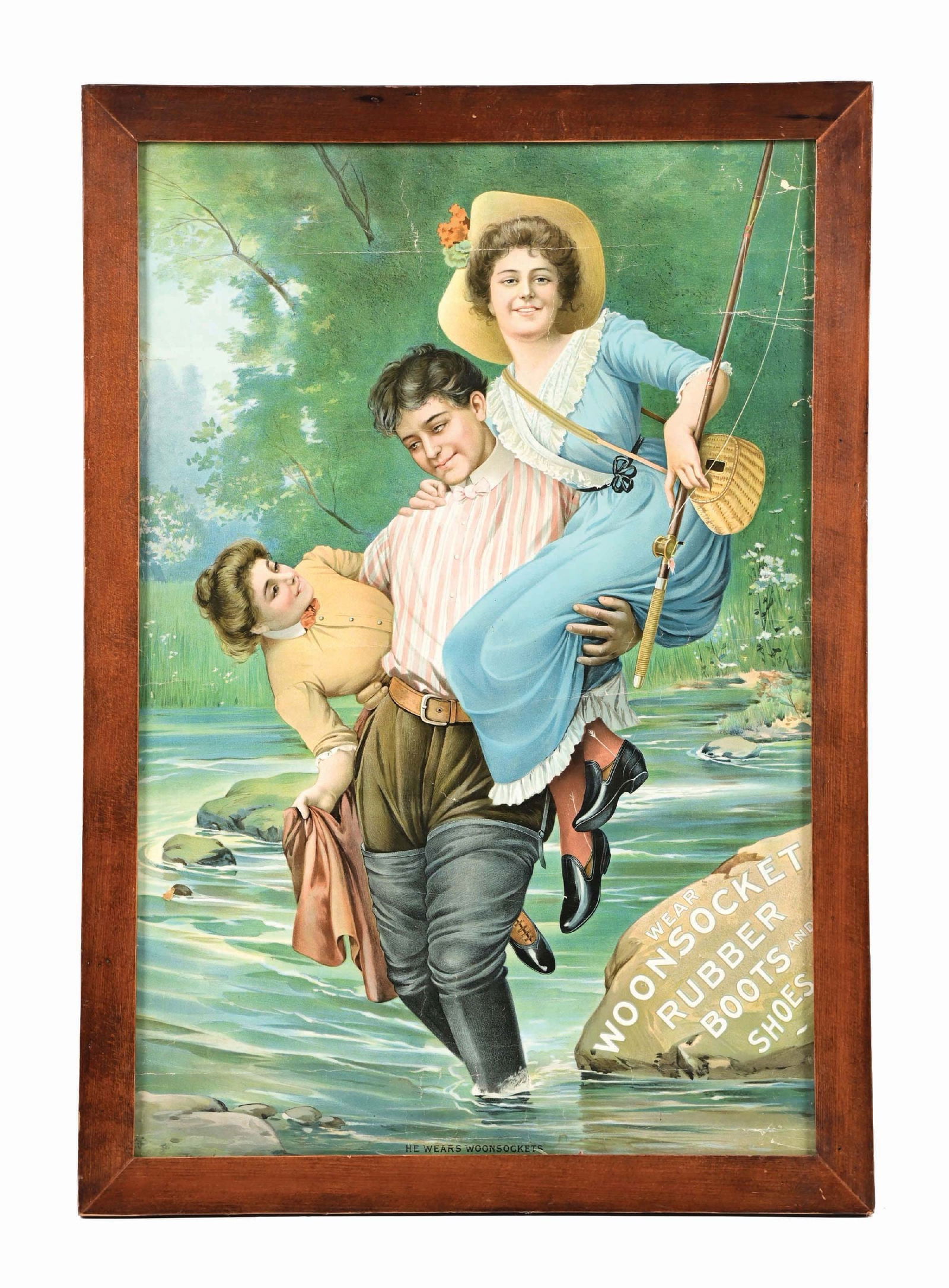 WOONSOCKET RUBBER BOOTS & SHOES CARDBOARD FISHING LITHOGRAPH (1 of 2)