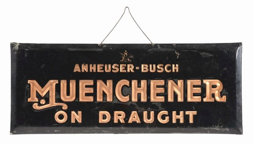 ANHEUSER-BUSCH MUENCHENER ON DRAUGHT CELLULOID OVER CARDBOARD SIGN