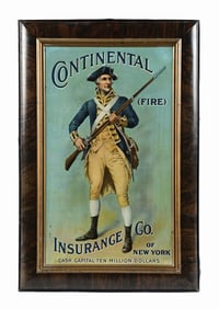 CONTINENTAL FIRE INSURANCE CO. TIN SELF-FRAMED LITHOGRAPH
