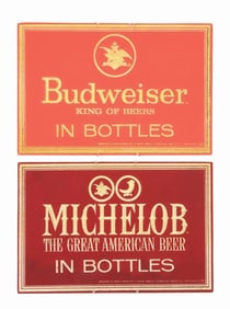 PAIR OF ANHEUSER-BUSCH MICHELOB & BUDWEISER REVERSE GLASS SIGNS