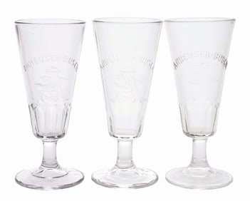 LOT OF 3: ANHEUSER-BUSCH EMBOSSED GOBLET STEMMED BEER GLASSES