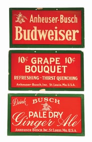 LOT OF 3: ANHEUSER-BUSCH BUDWEISER GINGER ALE GRAPE BOUQUET HANGING CARDBOARD SIGNS