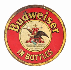 ANHEUSER-BUSCH BUDWEISER IN BOTTLES METAL ALUMINUM STANDUP SIGN