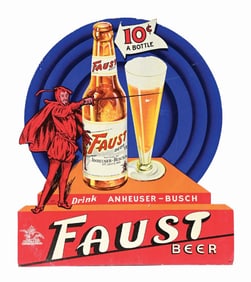 FAUST BEER 10¢ BOTTLE DIE-CUT CARDBOARD STAND-UP SIGN