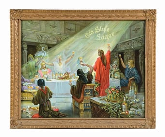 OLD STYLE LAGER BEER TIN LITHOGRAPH SIGN