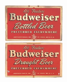LOT OF 2: ANHEUSER-BUSCH BUDWEISER REVERSE GLASS HANGING SIGNS