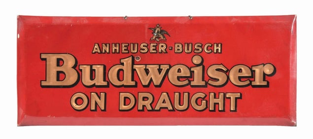 ANHEUSER-BUSCH BUDWEISER ON DRAUGHT CELLULOID OVER CARDBOARD SIGN