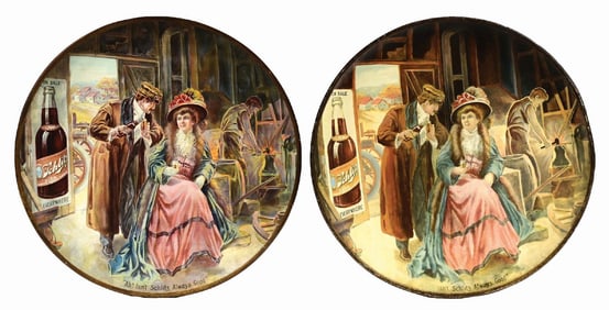 PAIR OF SCHLITZ BEER TIN LITHOGRAPH CHARGERS