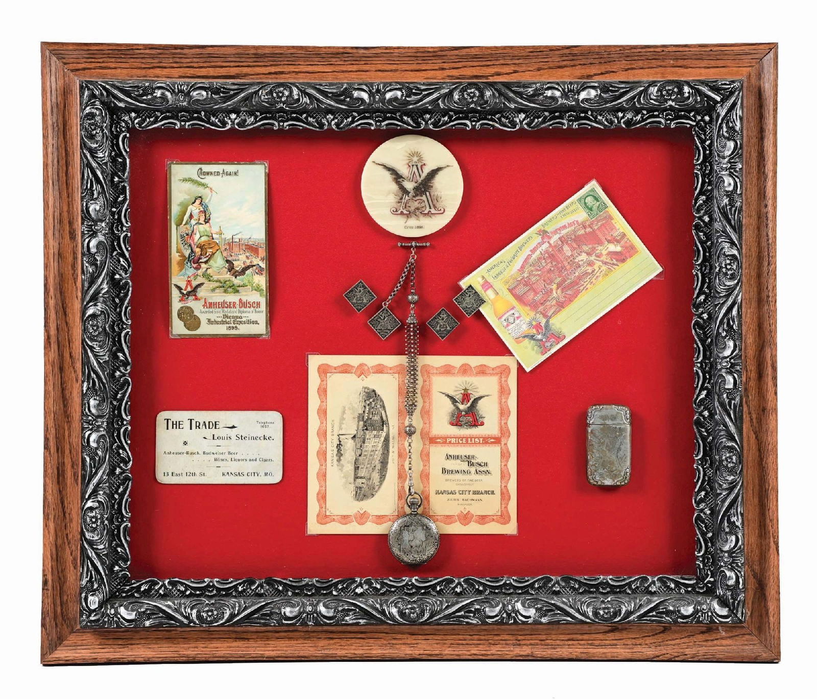 Anheuser busch Budweiser Shadowbox Of Metal Pocket Watch Fob Trade add-the-following-mixed-fractions-1-4-35-2-8-35-3-3-35-brainly-in