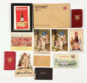 LOT OF MISCELLANEOUS ANHEUSER-BUSCH & MALT-NUTRINE TRADE CARDS, SIGNS, NOTEBOOKS & DECAL TRANSFERS