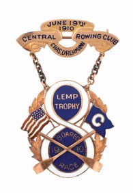 1910 LEMP TROPHY CENTRAL ROWING CLUB BOARDED RACE BADGE