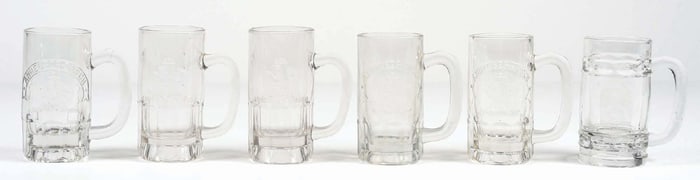 LOT OF 6: ANHEUSER-BUSCH & LEMP BEER GLASS STEINS