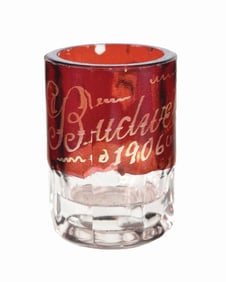 BUDWEISER 1906 RUBY RED FLASH GLASS MINI STEIN