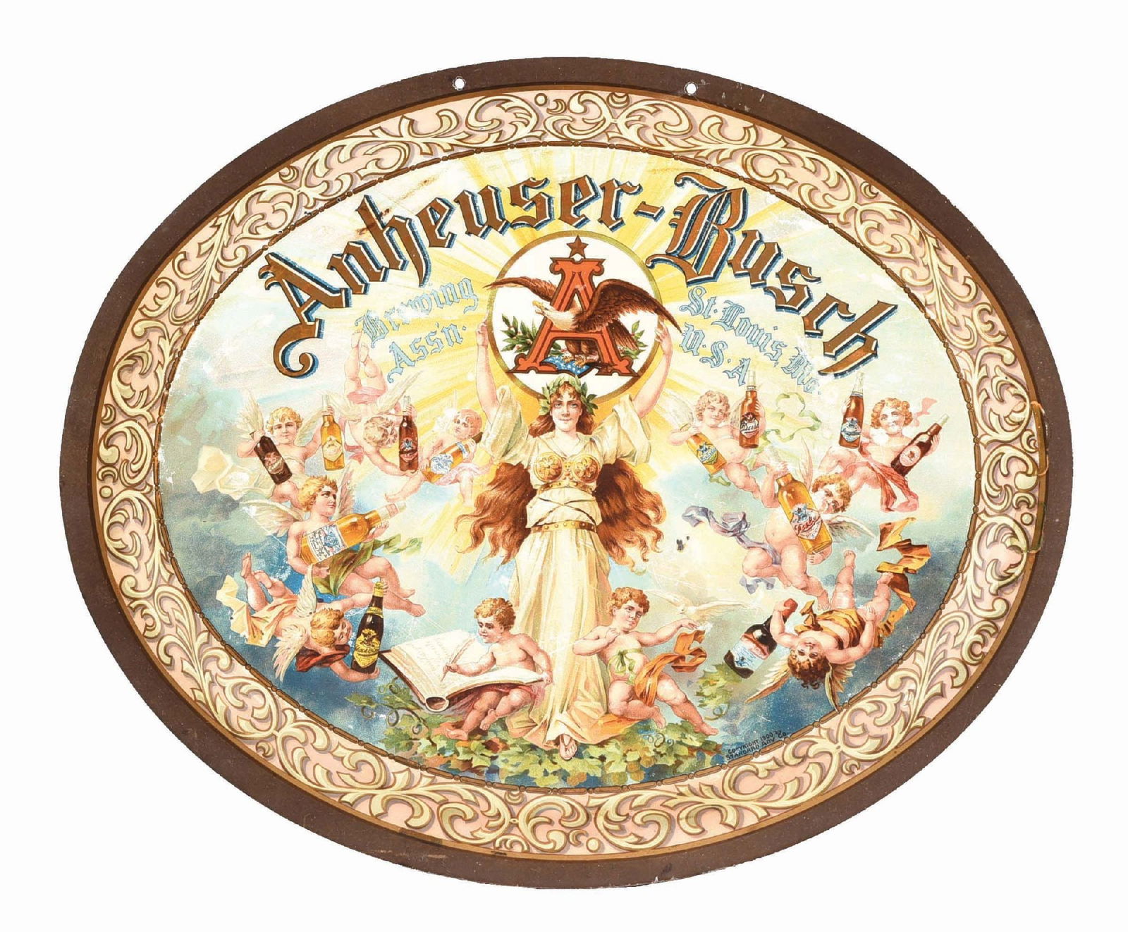 ANHEUSER-BUSCH CHERUB HANGING TIN SIGN (1 of 4)