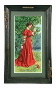 ANHEUSER-BUSCH BUDWEISER GIRL RED DRESS HOSTESS PAPER LITHOGRAPH