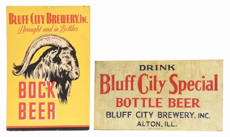 LOT OF 2: BLUFF CITY BREWERY TIN & CARDBOARD SIGNS