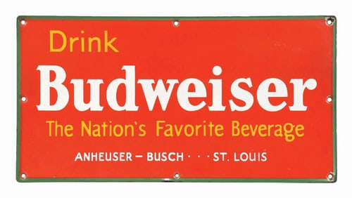 BUDWEISER "THE NATION'S FAVORITE BEVERAGE" PORCELAIN SIGN