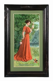 ANHEUSER-BUSCH BUDWEISER GIRL RED DRESS HOSTESS PAPER LITHOGRAPH