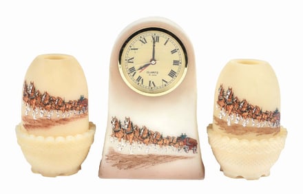 ANHEUSER-BUSCH CLYDESDALE CLOCK AND CANDLE HOLDERS
