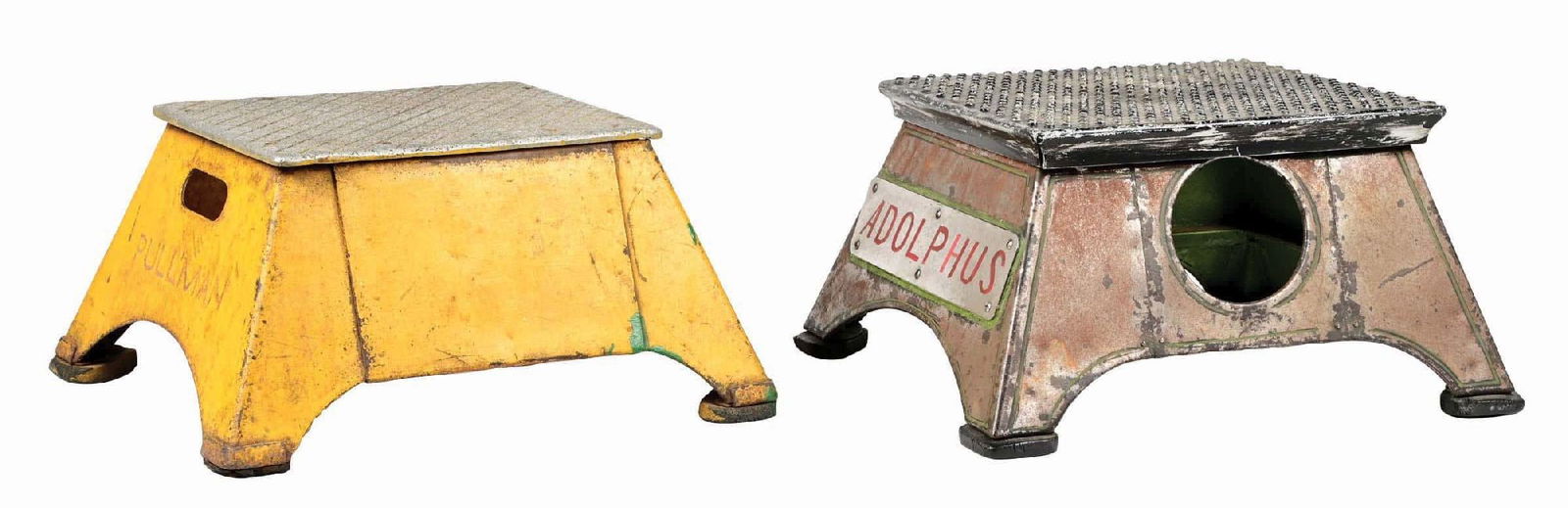 PAIR OF RAILROAD STEP STOOLS FROM THE "ADOLPHUS" TITLED TRAIN CAR (1 of 3)