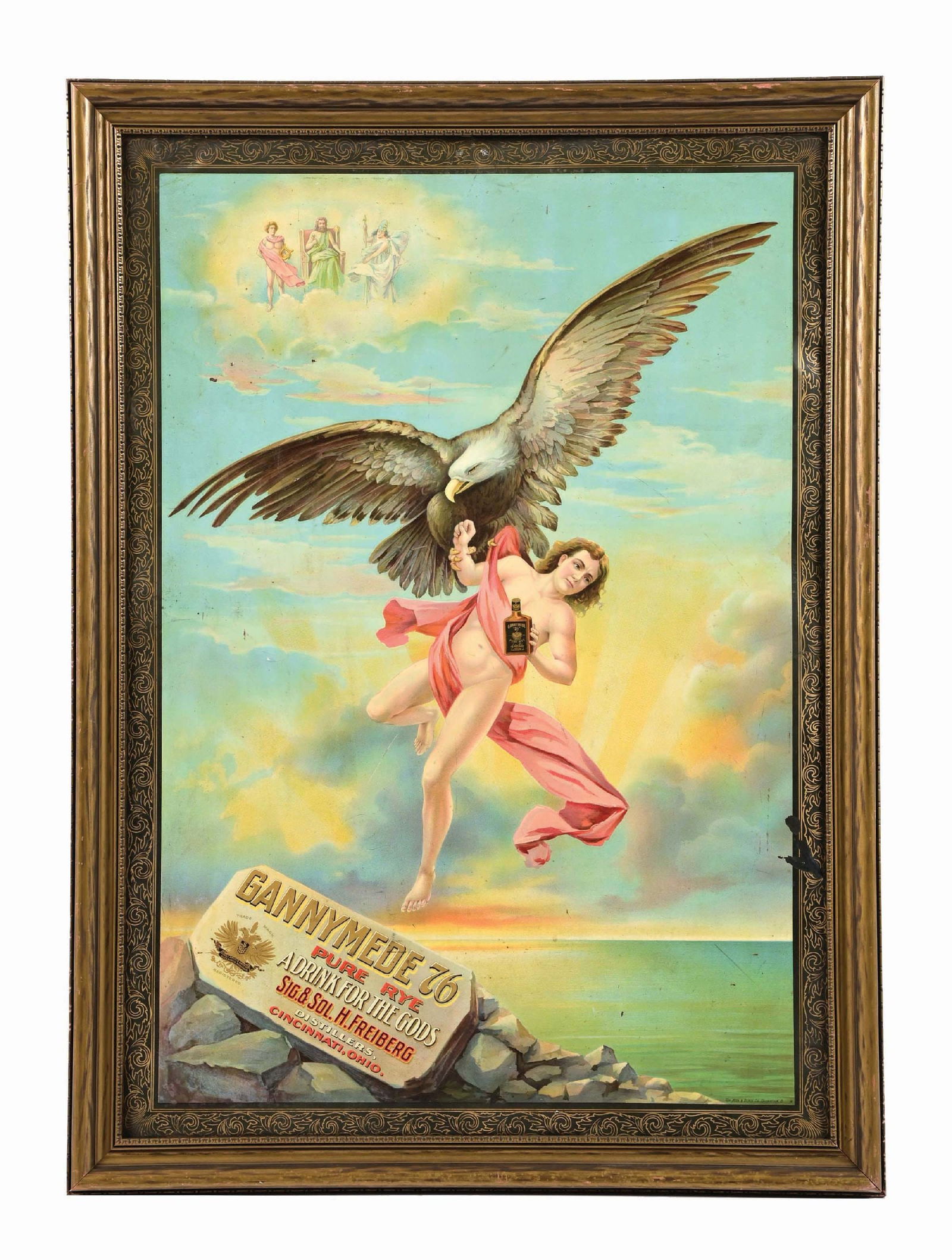 GANNYMEDE 76 PURE RYE WHISKEY TIN LITHOGRAPH SIGN (1 of 3)