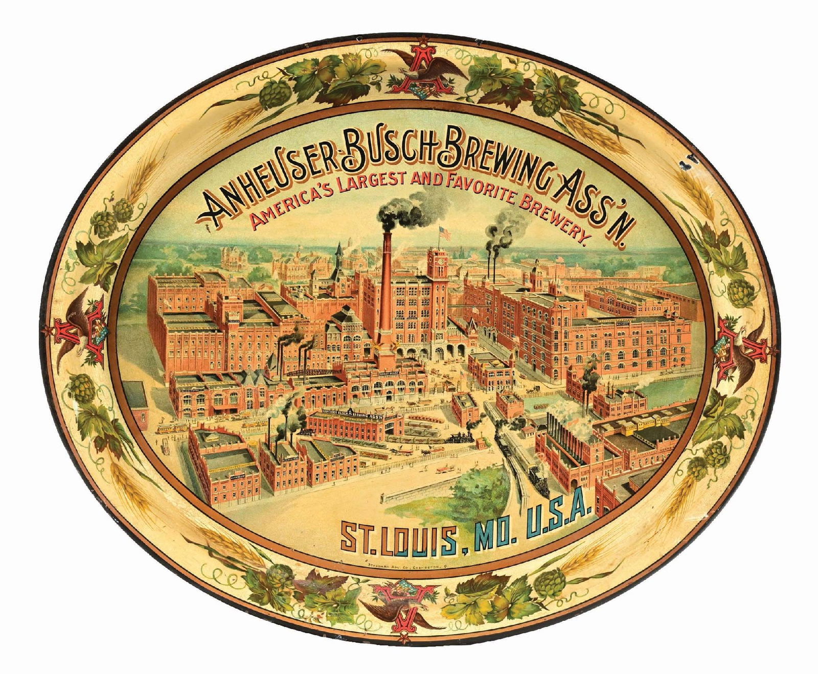 ANHEUSER-BUSCH BREWING ASS'N LARGE FACTORY SCENE TRAY (1 of 3)