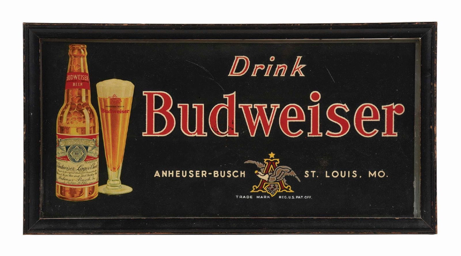 ANHEUSER-BUSCH BUDWEISER REVERSE GLASS PAINTED SIGN (1 of 2)