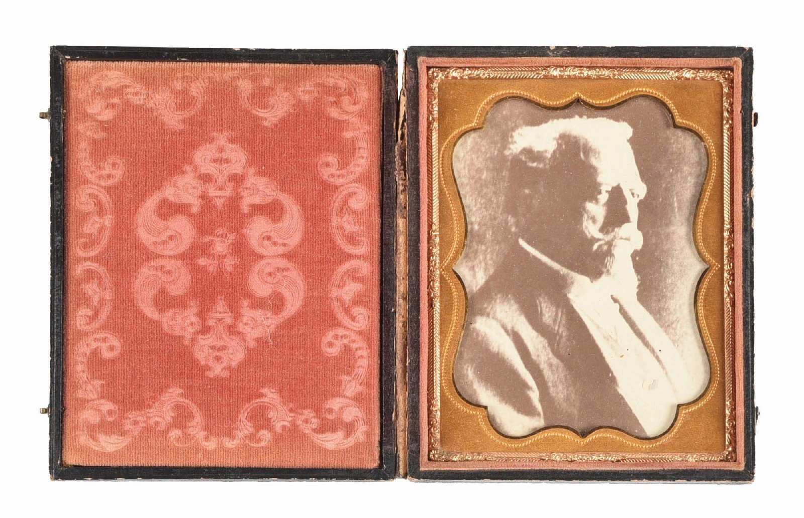 PHOTOGRAPH OF ADOLPHUS BUSCH: Pre-Prohibition. An incredible early image of Adolphus Busch. The photograph appears to be heavy paper behind tin. Velvet and cardboard locking box. CONDITION: The photo is clean. There is overall wea