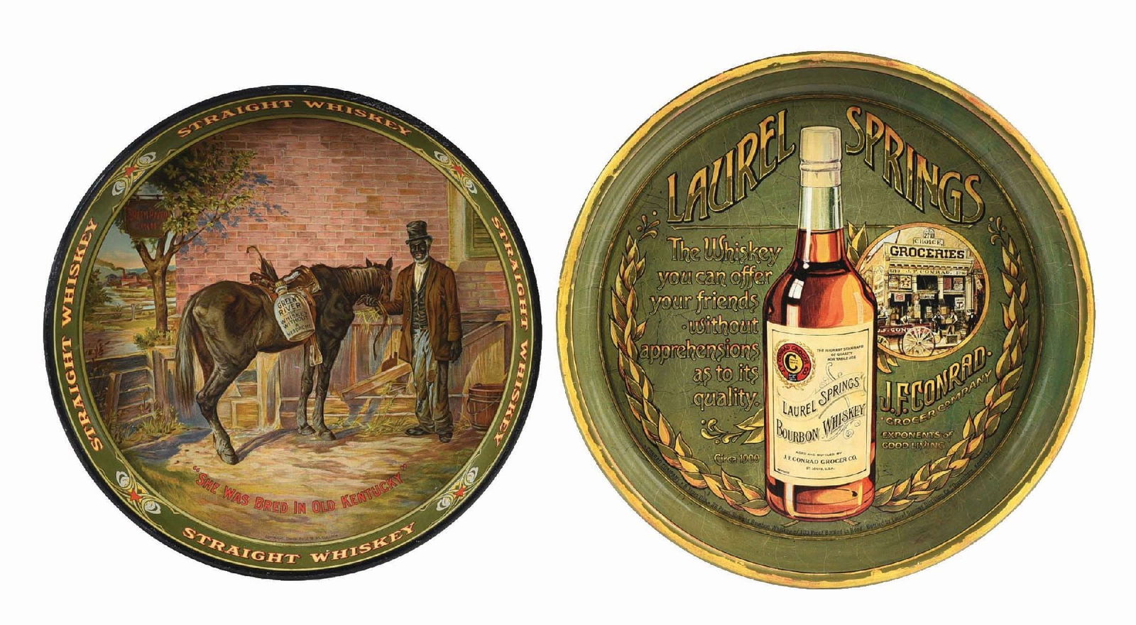 PAIR OF EARLY WHISKEY TRAYS (1 of 6)