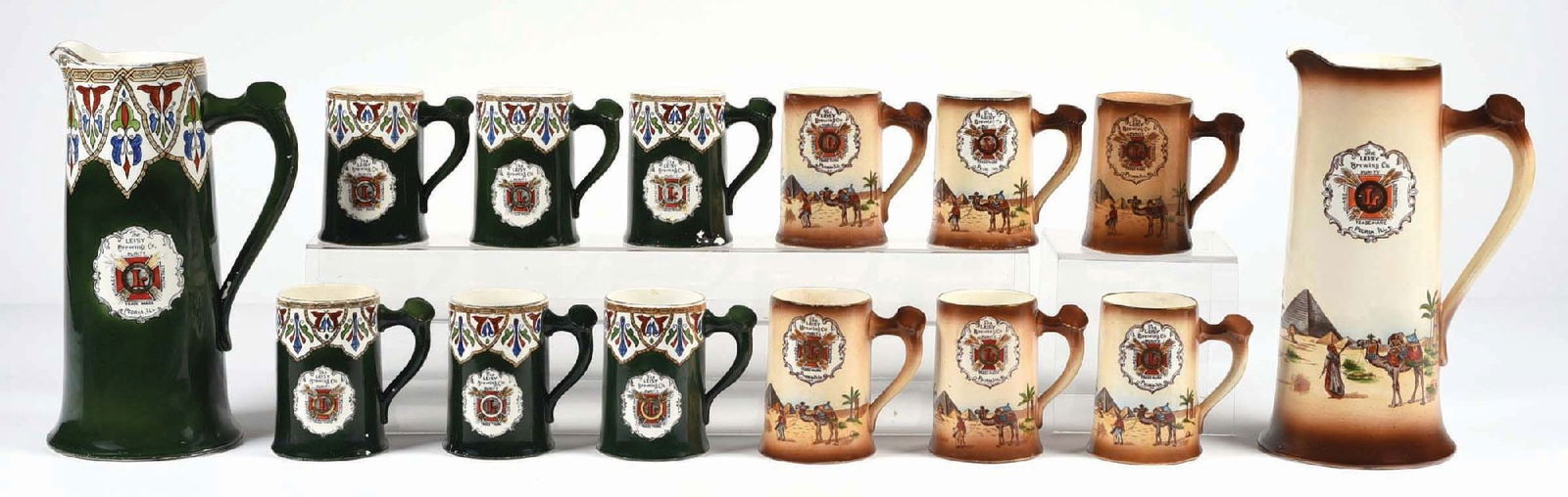 LOT OF LEISY BREWING CO. CERAMIC POURING PITCHERS & STEINS (1 of 1)