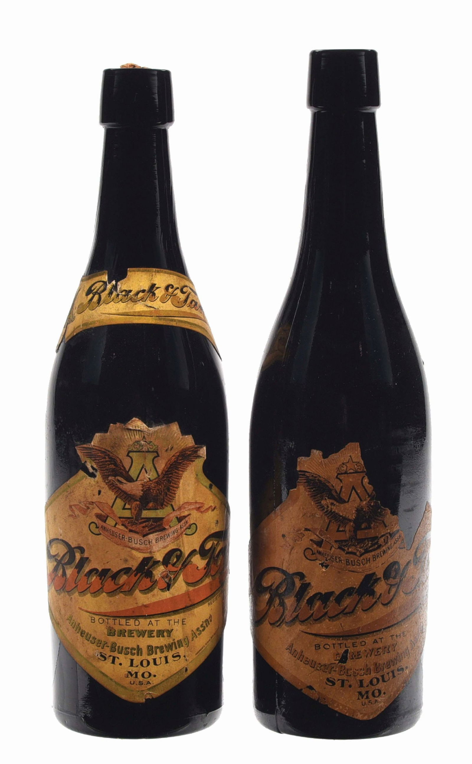 PAIR OF ANHEUSER-BUSCH BLACK & TAN BEER LABELED BOTTLES (1 of 4)