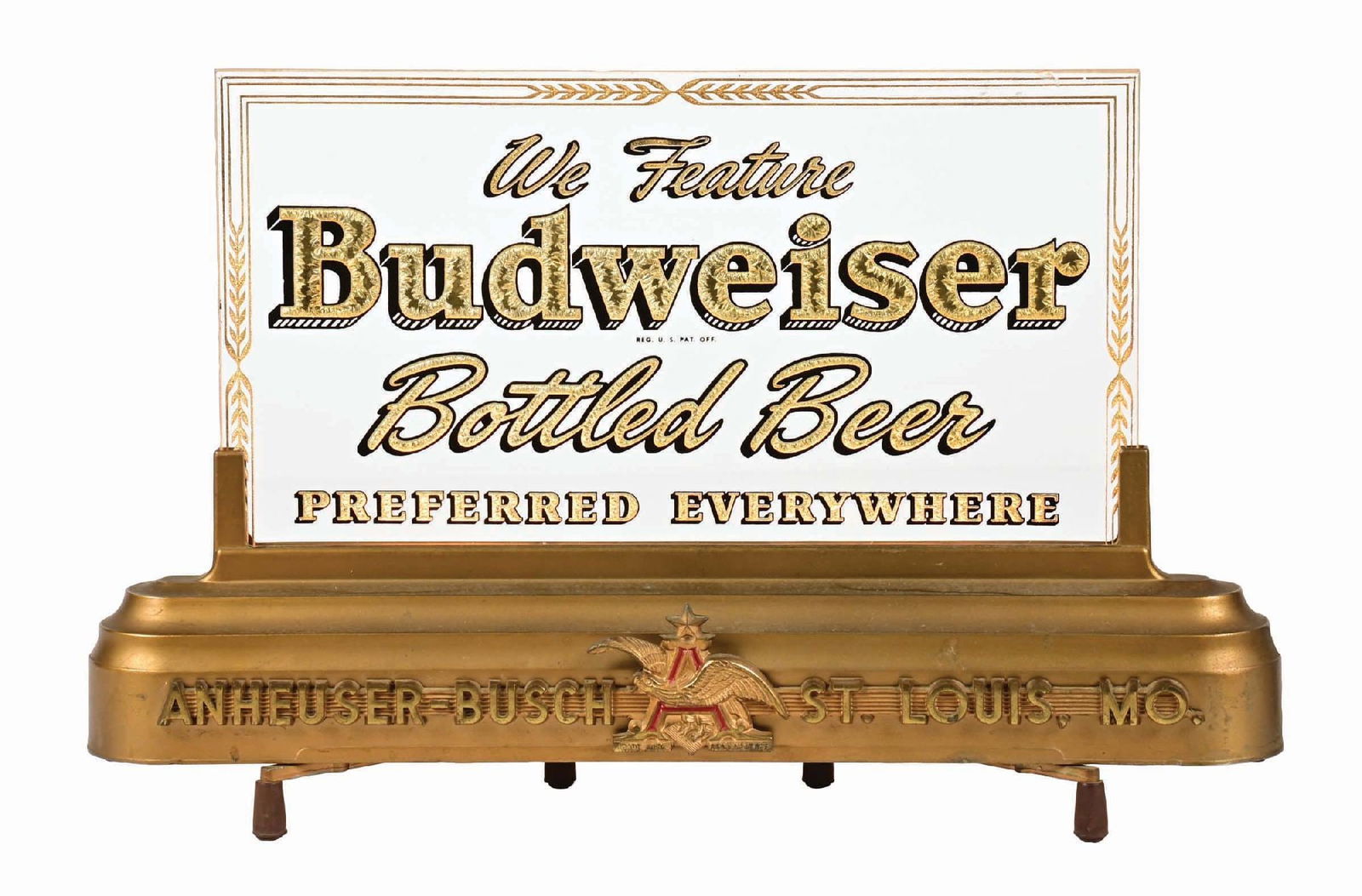 ANHEUSER-BUSCH BUDWEISER BOTTLED BEER REVERSE GLASS LIGHT-UP SIGN (1 of 3)