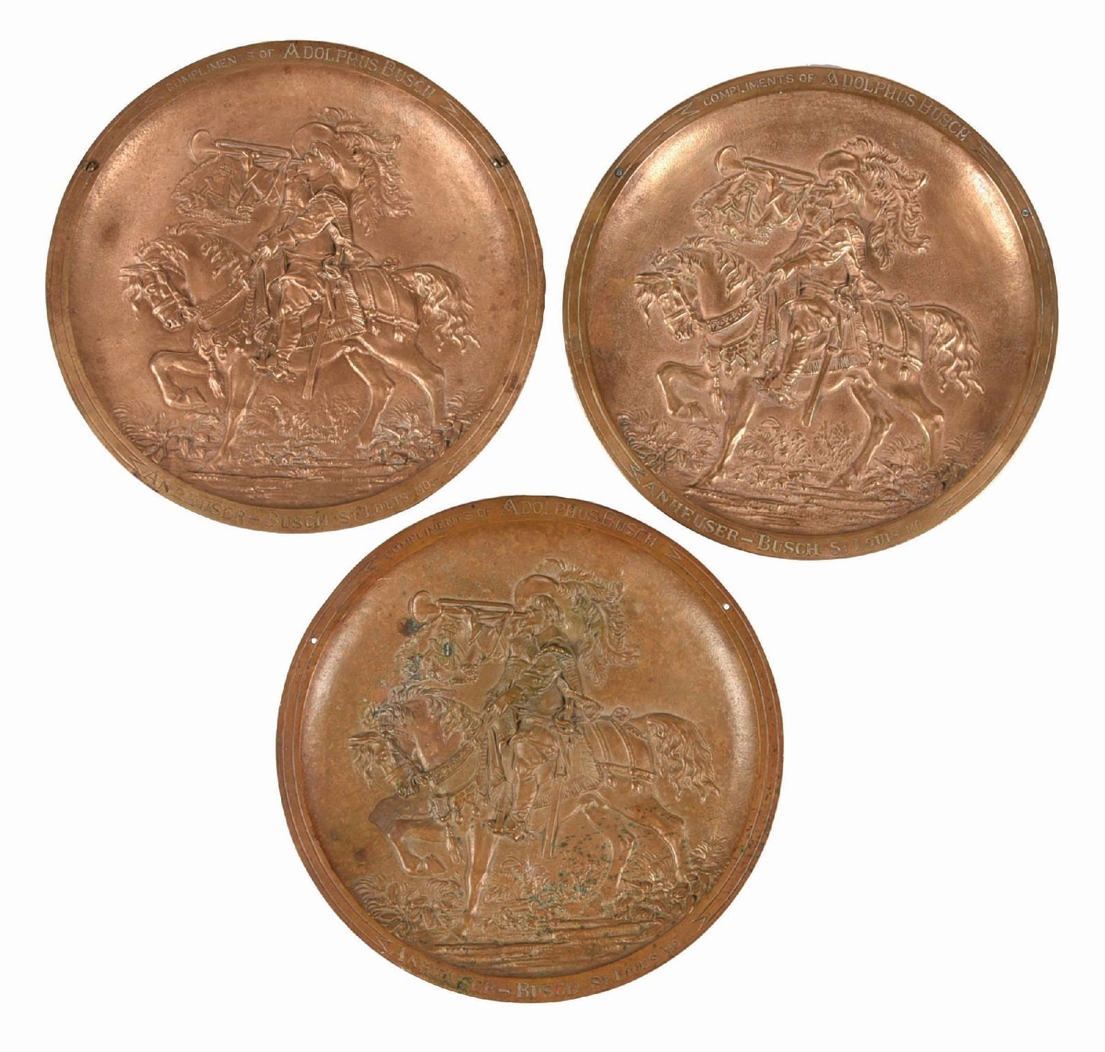 LOT OF 3: ANHEUSER-BUSCH ADOLPHUS BUSCH BRONZE CAST PLATES METAL PLATES (1 of 2)