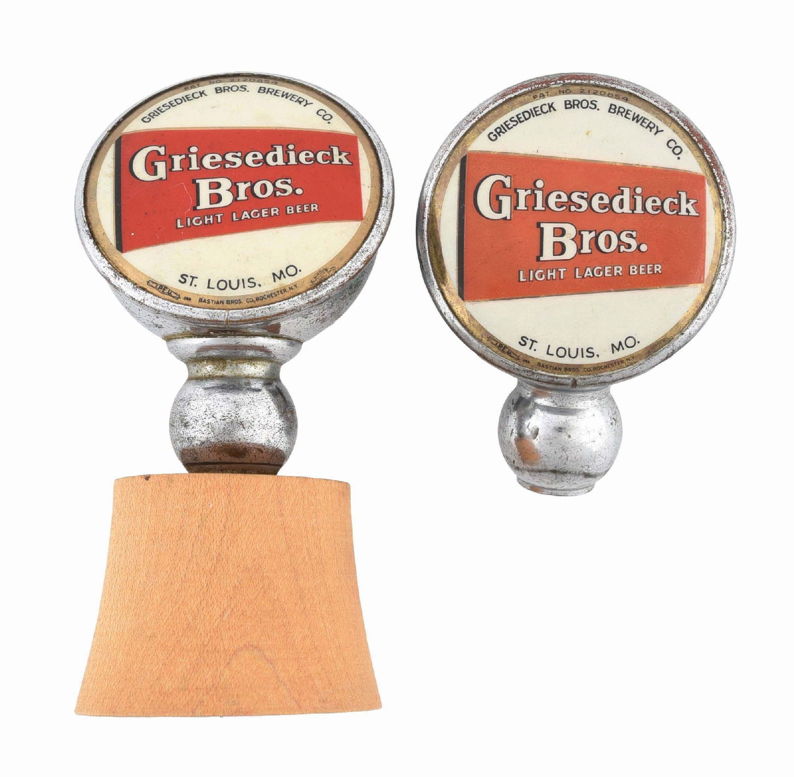 PAIR OF GRIESEDIECK BROS. BEER CELLULOID TAP KNOBS (1 of 5)