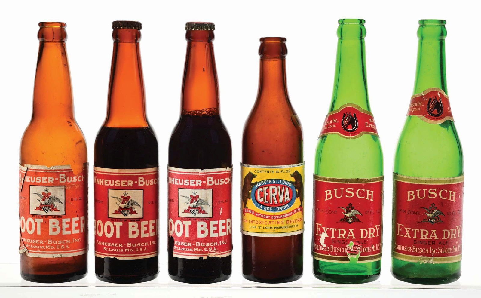 LOT OF 6: ANHEUSER-BUSCH ROOT BEER & GINGER ALE BOTTLES (1 of 4)