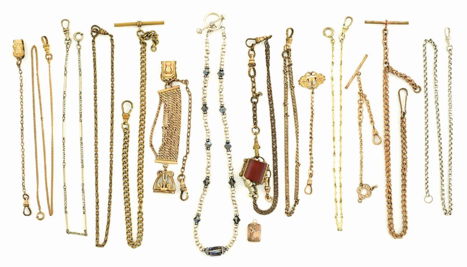 LOT OF 13: ASSORTED ANTIQUE WATCH FOB CHAINS & PENDANTS (1 of 1)