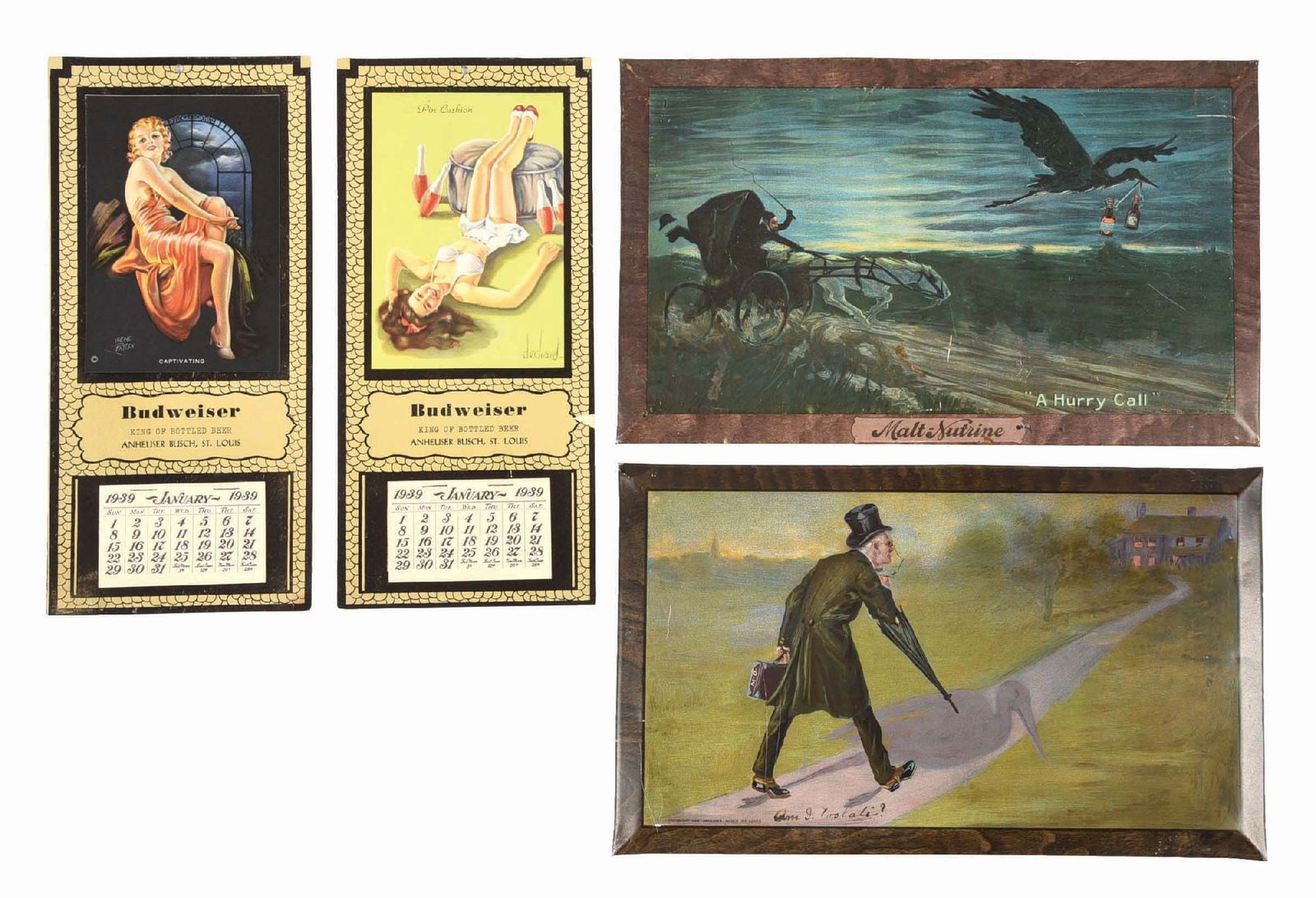 LOT OF 4: ANHEUSER-BUSCH CALENDARS AND LITHOGRAPH TOC SIGNS (1 of 6)