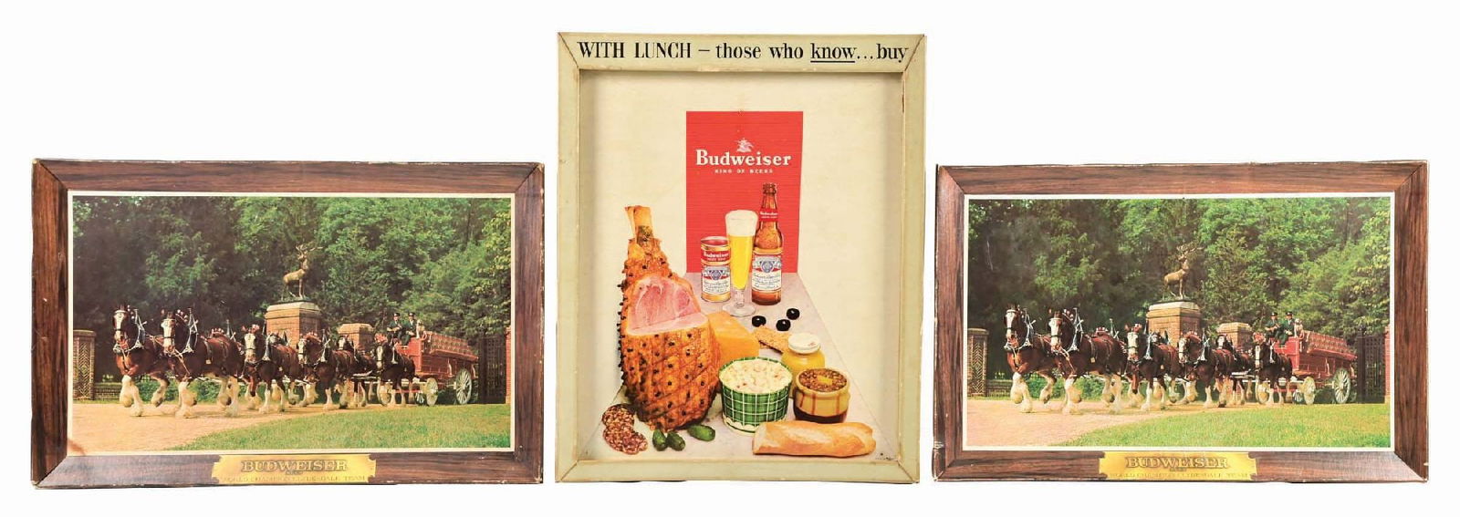 LOT OF 3: ANHEUSER-BUSCH BUDWEISER SELF-FRAMED CARDBOARD ADVERTISING SIGNS (1 of 2)
